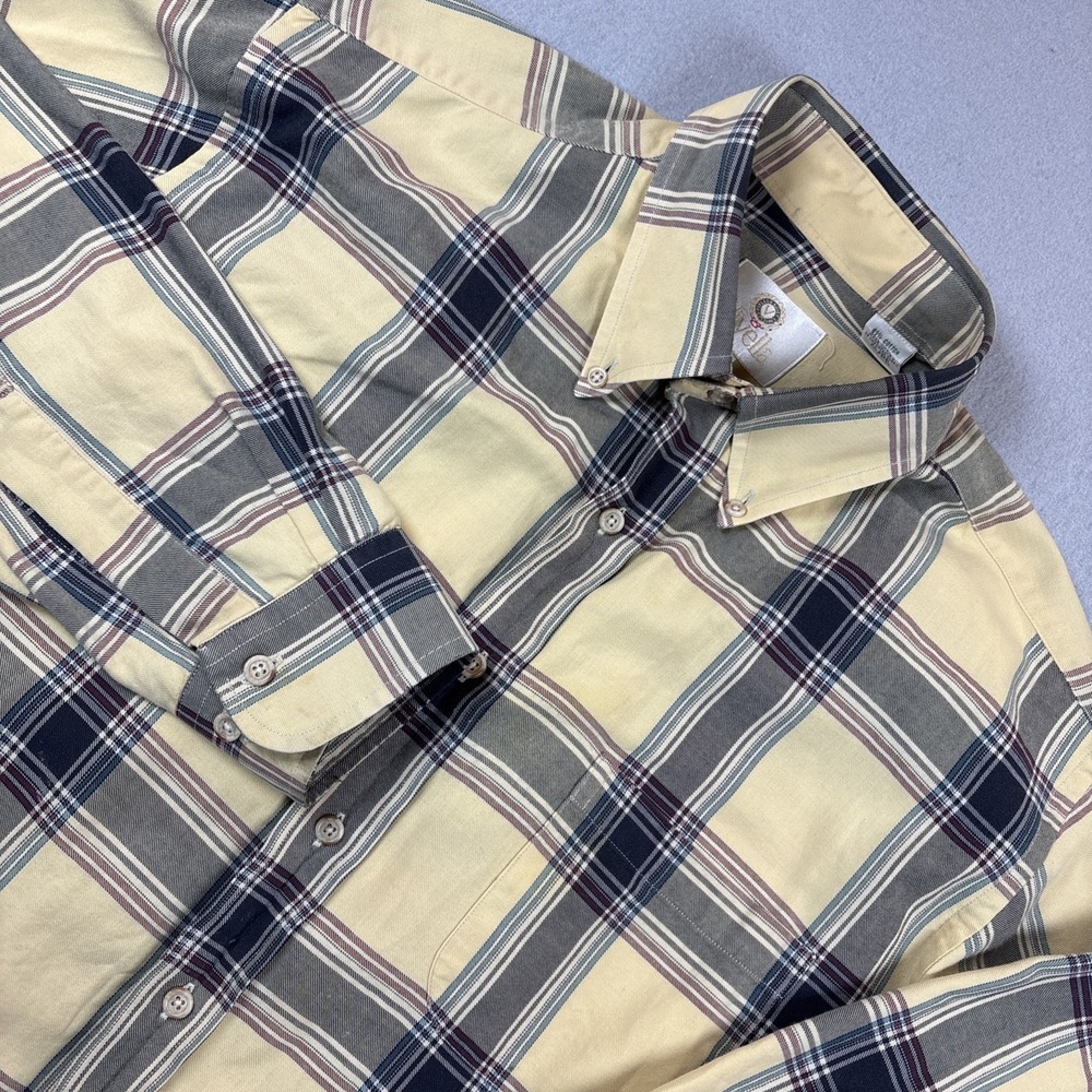 Viyella Flannel Shirt Cotton Wool Blend Long Sleeve Yellow Plaid Large
